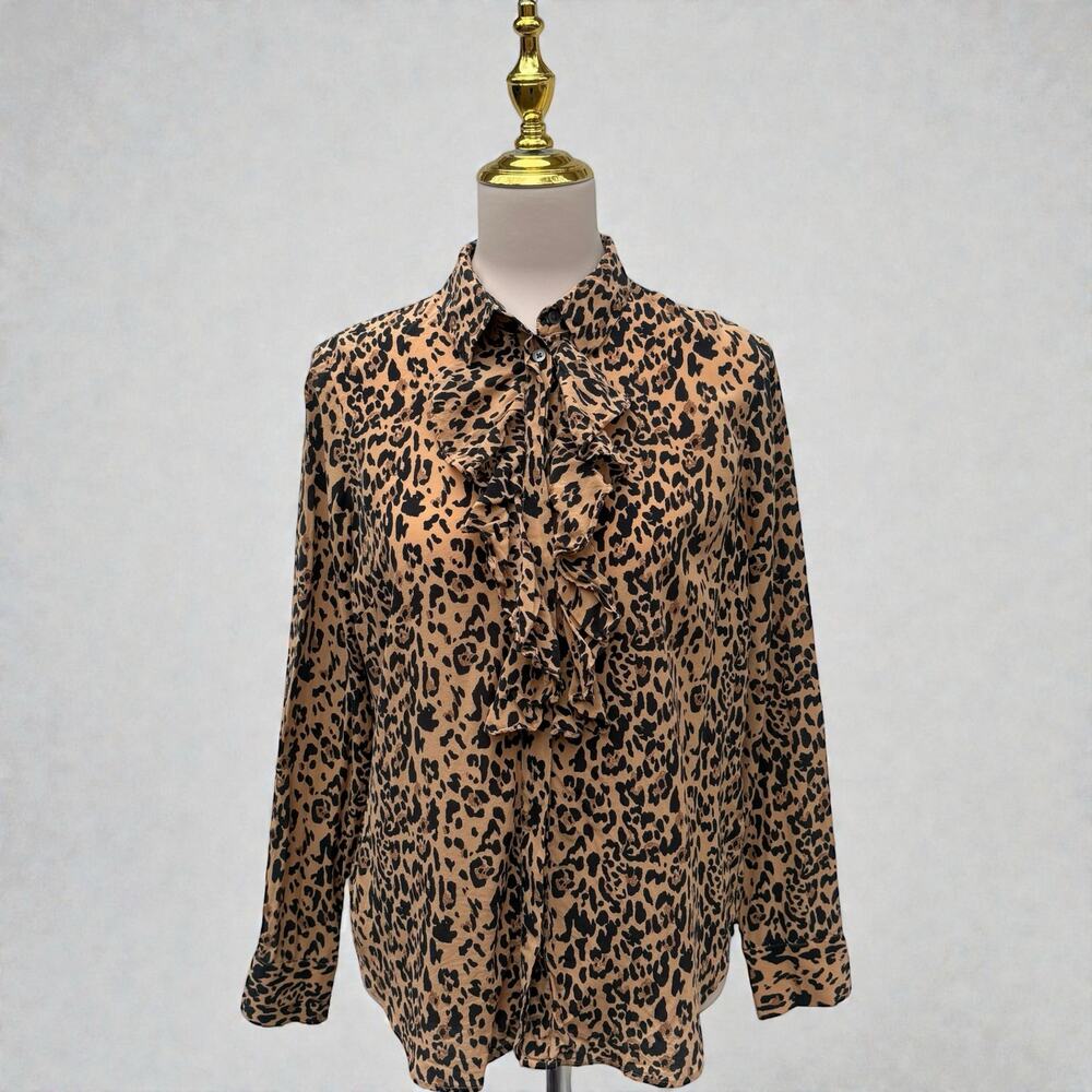 J. Crew Blouse Top Sz 8 Leopard
Animal‎ Print Ruffle 100% Silk Baddie Maximalist
